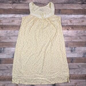 Aria Collection Women's Nightgown Yellow Floral Sleeveless Lace Trim Large